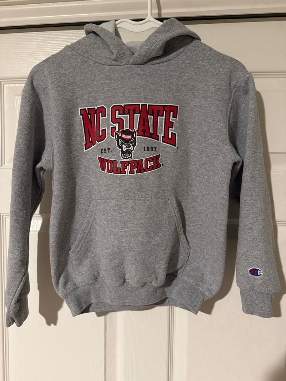 Champion Gray NC State Wolfpack Pullover Hoodie with Red Logo
